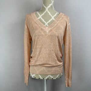 LINE‎ Cashmere Blend Sweater Size M V Neck Lightweight Peach Fade Dye